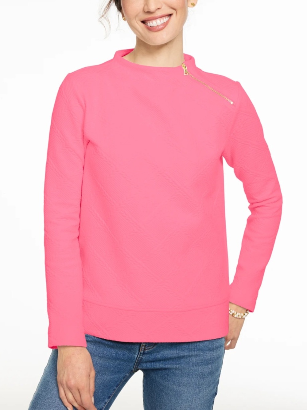 Talbots‎ Plus Textured Funnel Neck Pullover Sweatshirt Petunia Pink 1X